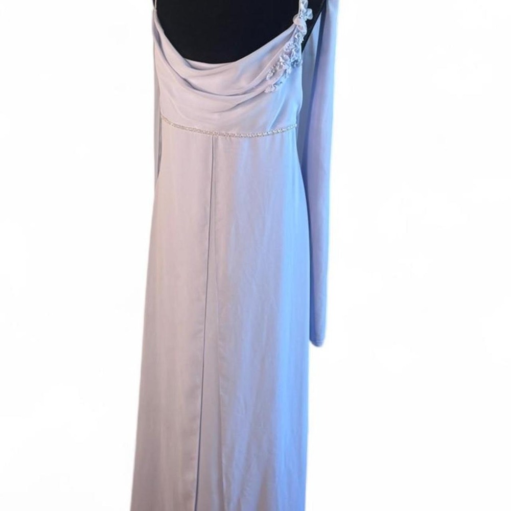 Davids Bridal Periwinkle Blue Floral Beaded Empire Waist Gown Scarf Size 14